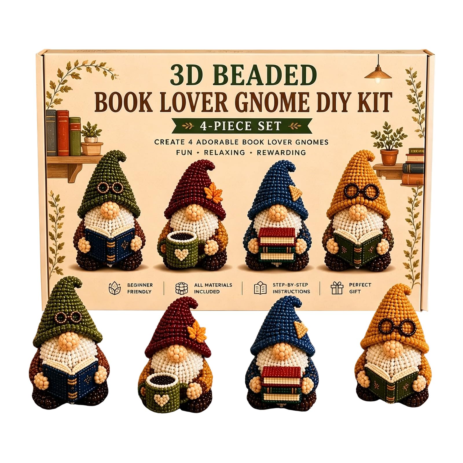 Set 08 Diy Gnome Bead Craft Set Cute 3D Beaded Gnome Kit Animals Beadwork Crafts Kits Handmade Jewelry Art Beaded Kit Decoration Gifts For Beginners & Craft Enthusiasts Creative Beadwork Crafts