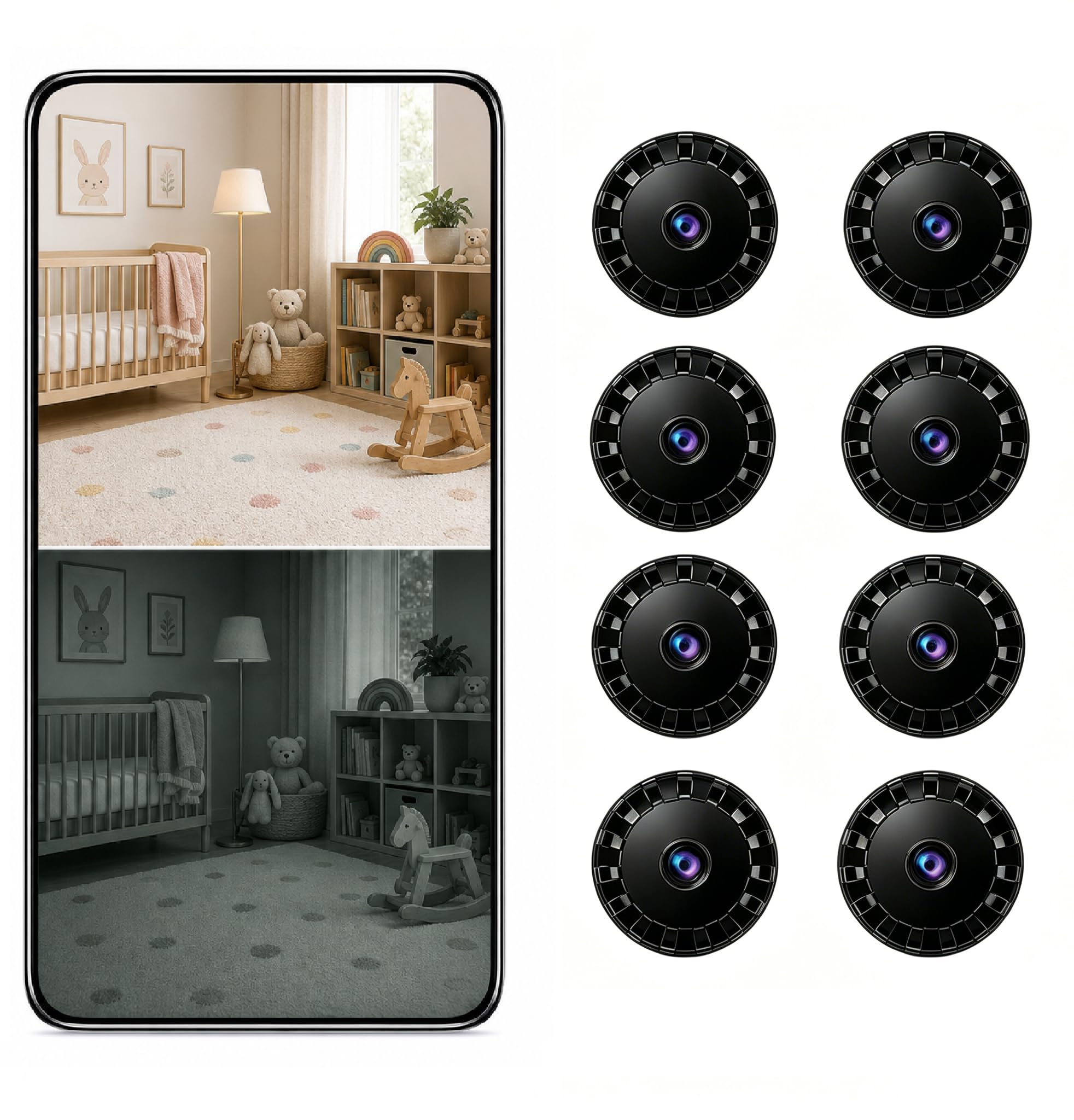 8 PCS Mini Telecamera Spia WiFi, Videocamera di Sorveglianza Full HD 1080P con Visione Notturna e Rilevamento Movimento, Controllo Remoto Tramite App L/X I