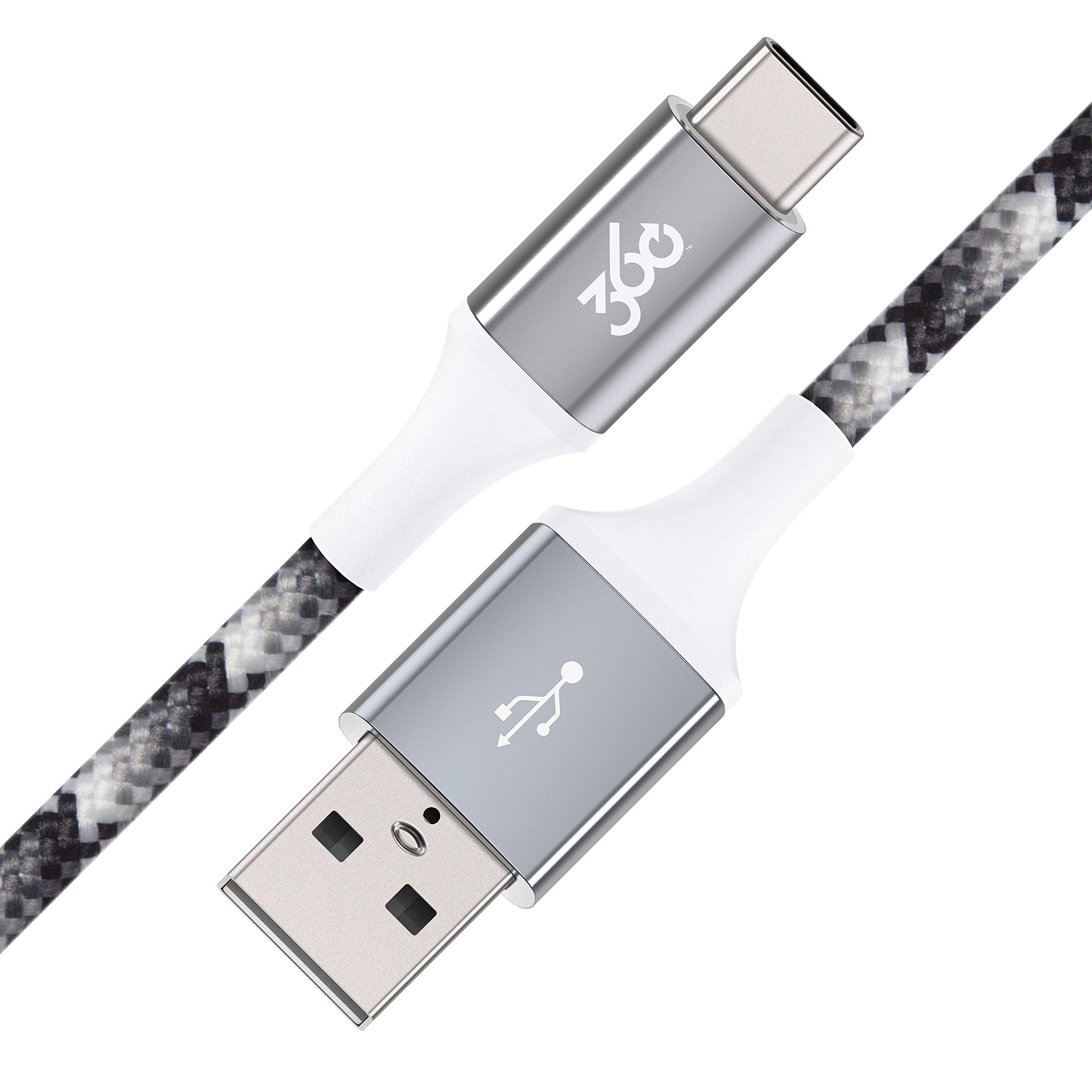 360 Electrical 360655-SE Habitat 8ft Premium Braided Charging Cable with USB-C to USB-A Connectors - Active Collection-Steel