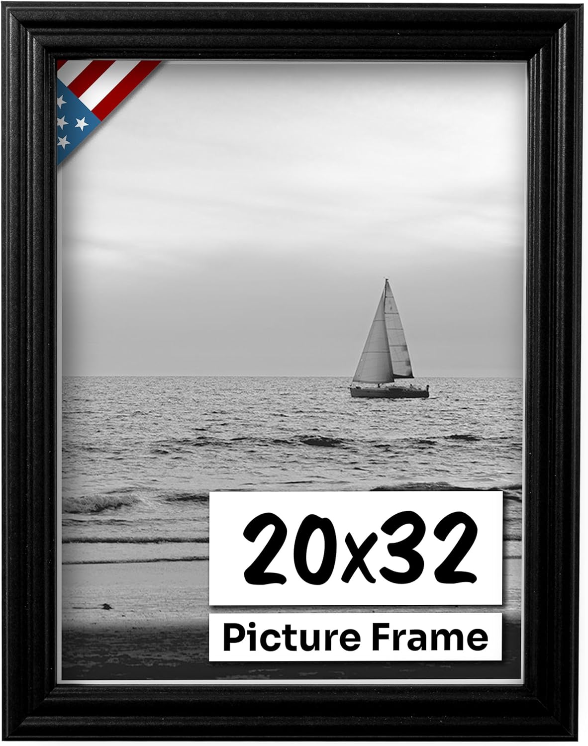 Black 20x32 Picture Frame .75" Inch Wide - Black Wall Decor Handmade Solid Wood Frames with Preinstalled Hangers and UV Blocking Plexiglass 32x20 Frame