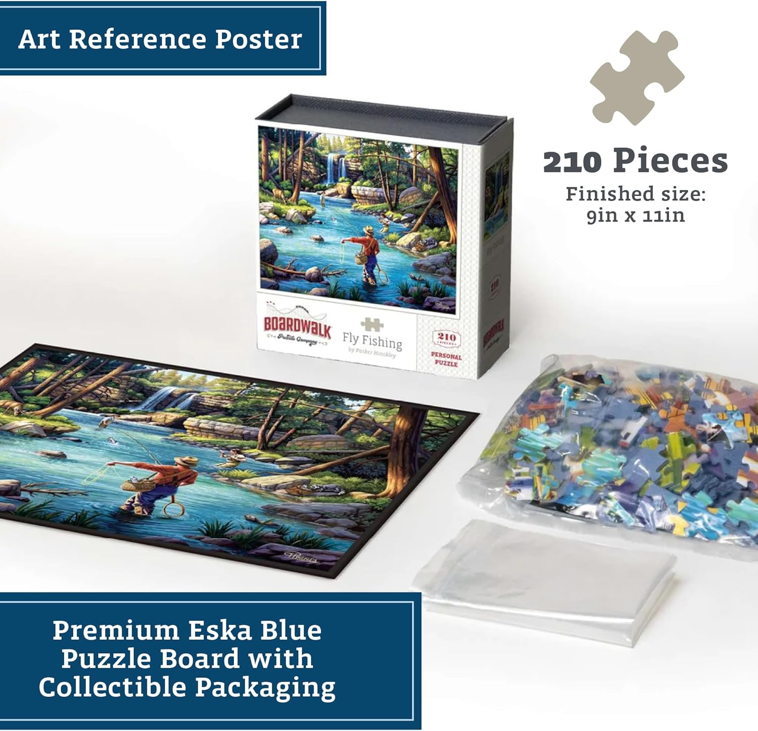 Boardwalk Puzzles Fly Fishing - Personal Puzzle, 210 Piece Jigsaw Puzzle for Adults