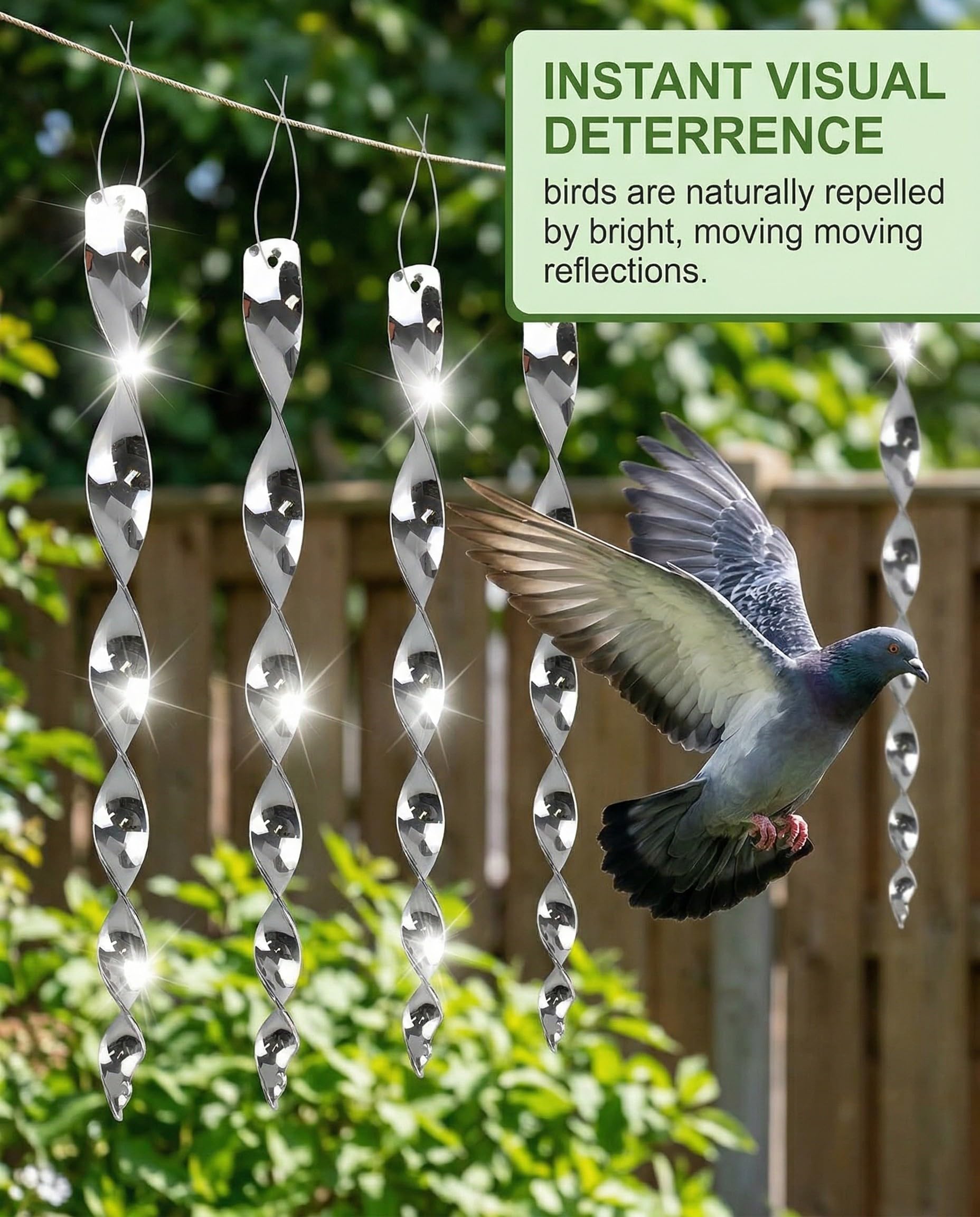 Aste Scaccia Uccelli 4 Pezzi Riflettenti Olografiche Deterrente Visivo Efficace per Balcone, Giardino, Tetto & Frutteto contro Piccioni, Passeri e Corvidi.