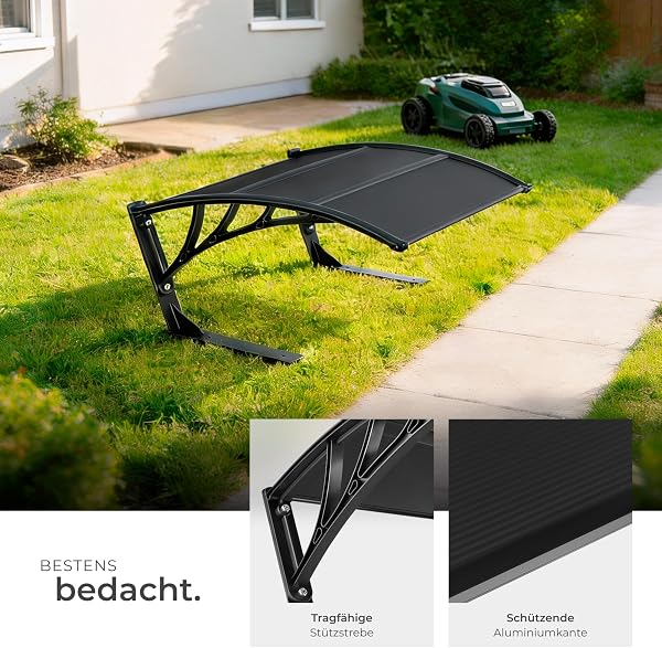 tectake® witterungsbeständige, stabile Mähroboter Garage, 81 x 100 x 48 cm, große Grundfläche, gewölbtes Dach für Wasserablauf, Überdachung UV und Wind Schutz Bodenverankerung - schwarz - 4