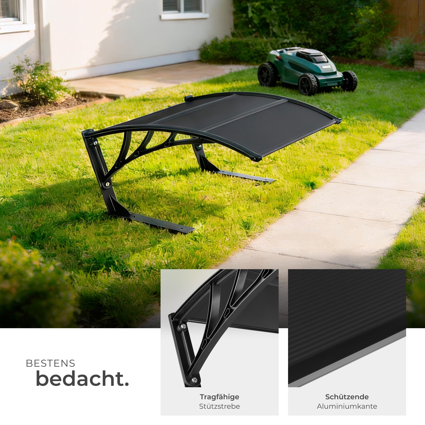 tectake® witterungsbeständige, stabile Mähroboter Garage, 81 x 100 x 48 cm, große Grundfläche, gewölbtes Dach für Wasserablauf, Überdachung UV und Wind Schutz Bodenverankerung - schwarz