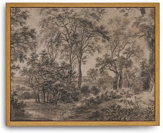 Roslynity Framed Canvas Wall Art Vintage Print Moody Wooded Landscape Paintings Watercolor Brown Dark Woodland Drawing Retro Aesthetic Artwork for Home Living Room Bathroom Wall Decor (8"x10")