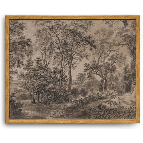 Roslynity Framed Canvas Wall Art Vintage Print Moody Wooded Landscape Paintings Watercolor Brown Dark Woodland Drawing Retro Aesthetic Artwork for Home Living Room Bathroom Wall Decor (8"x10")