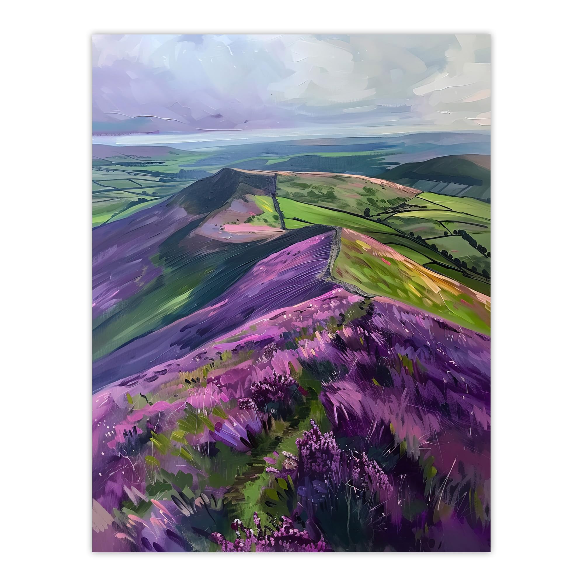 Artery8 Heather Flowers Mam Tor Peak District Landscape Living Room Large Wall Art Poster Print Thick Paper 18X24 Inch