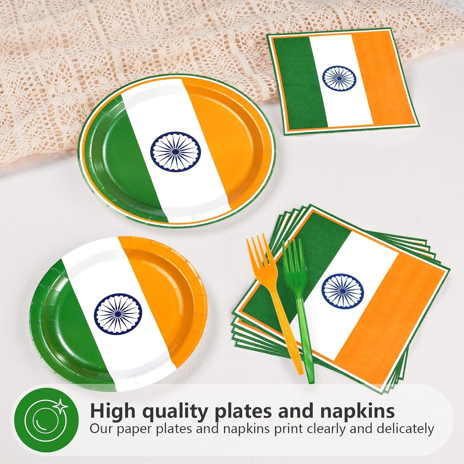 96 Pcs India Flag Party Decorations Disposable Indian Flag Paper Plates and Napkins India Independence Day Tableware Set for 15th August Country Decoration Patriotic Events Party Supplies, Serves 24