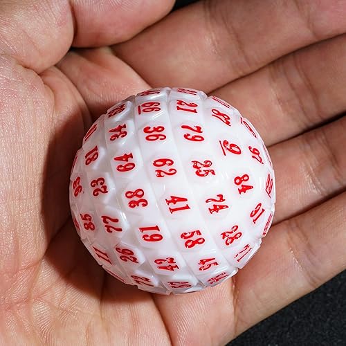 Vista 103 de Dados poliédricos de 100 caras, dados de juego individuales D100, cubo de 100 lados con bolsa negra, dado D100 de 1.890 in (rosa con número azul)