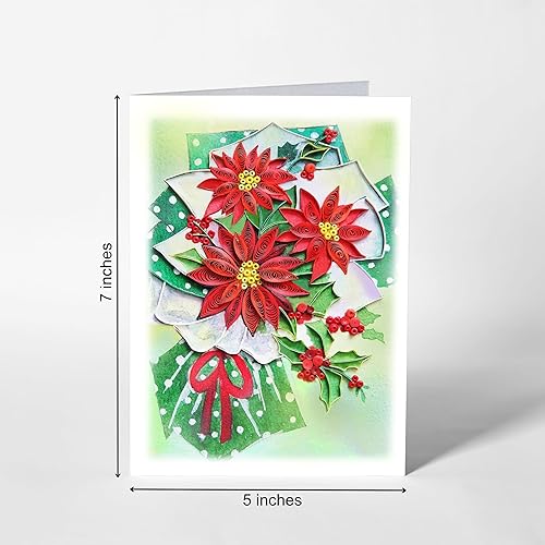 Miniatura 5 de Tarjeta Quilling de Poinsettias Rojas, 5 x 7 pulgadas, Navidad