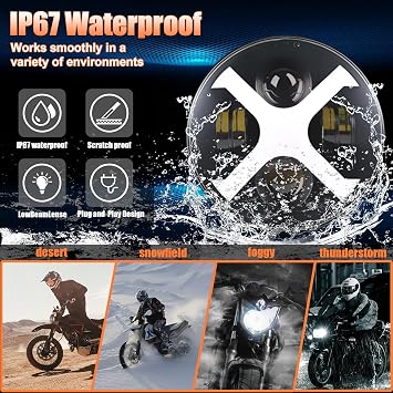 7inch X-Style White/Amber DRL Motorcycle Headlight with Headlight Housing Bucket Mount Brackets Compatible with CB400 CB1300 Vulcan custom XS650 Chopper Cafe Racer Bobbe