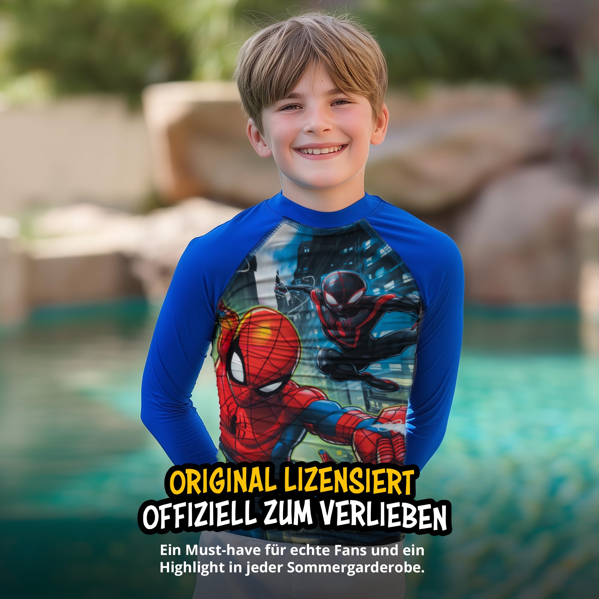United Labels Marvel Spiderman Schwimmshirt UV Schutz 50 für Jungen, Blau, Badeshirt Langarm, Bademode Kinder, Badebekleidung