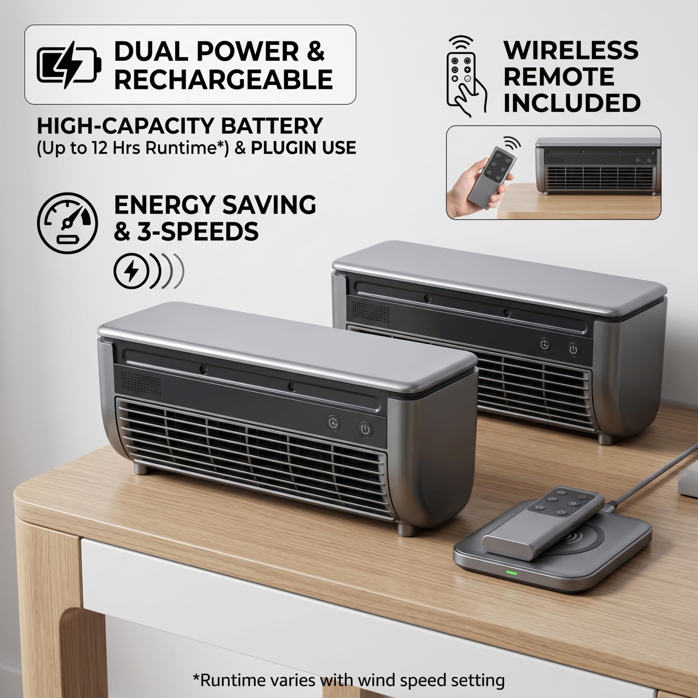 Ventilador de aire acondicionado, mini aire acondicionado portátil de 2 piezas, ventilador de refrigeración recargable por USB con niebla fría y 3 velocidades, control remoto, montaje en pared sin