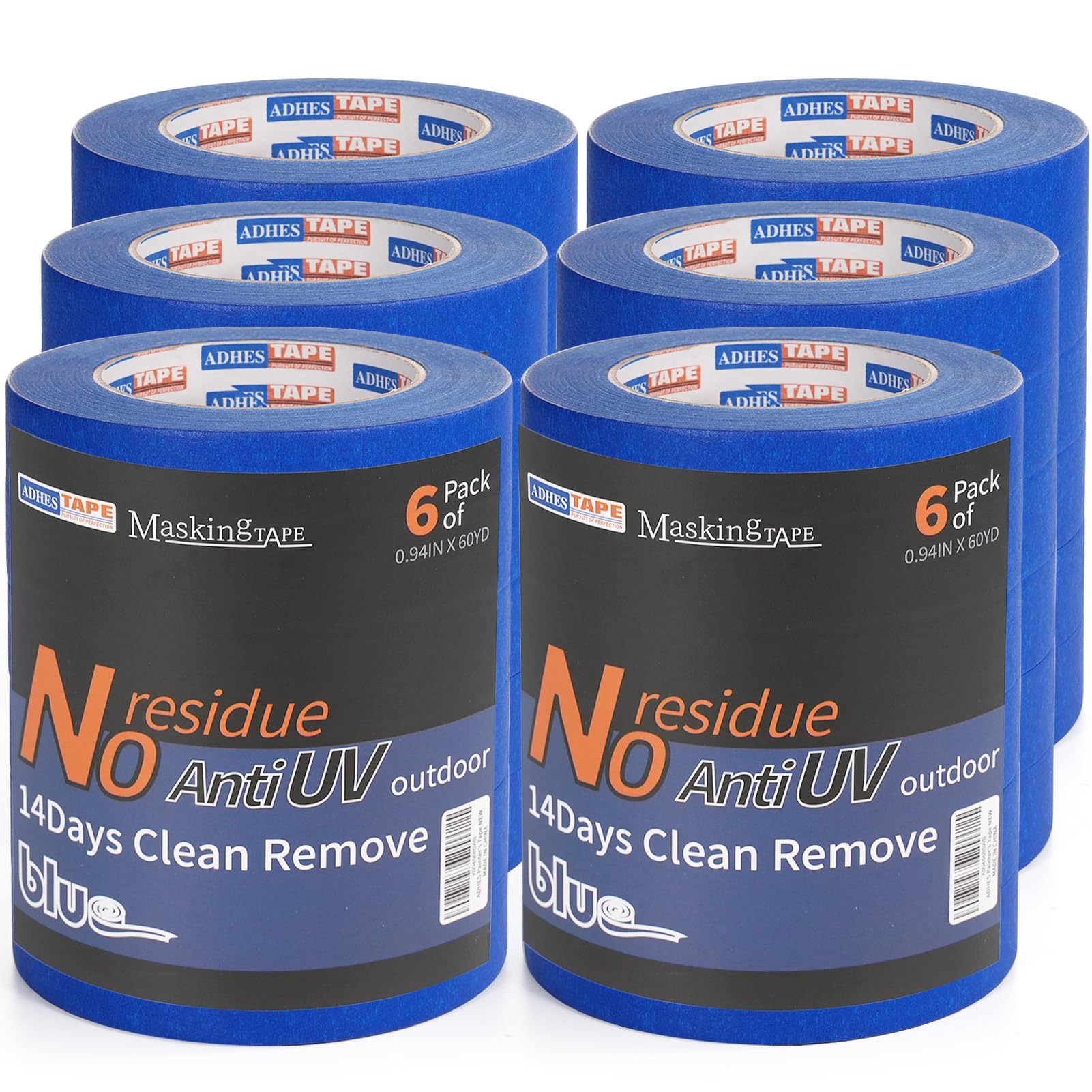 ADHES Cinta de Pintor, 24mm x 55m x 36rollos cinta adhesiva azul cinta carrocero pintura para Pintores, para Pintar y Decorar, Interior y Exterior