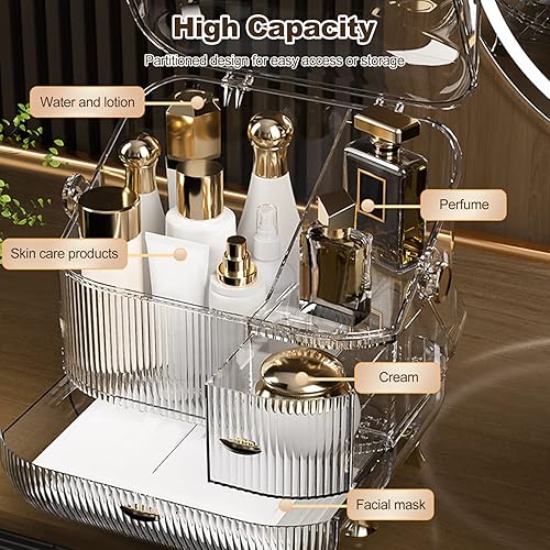 Miniatura 3 de Ergocar Estuche de maquillaje multifunción a prueba de polvo, caja de almacenamiento de cosméticos para el cuidado de la piel, estuche portátil