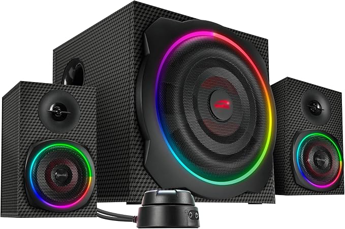 Speedlink Gravity Carbon RGB Speaker - Sistema de Altavoces 2.1 con Subwoofer, Bluetooth, Jack 3,5 mm, 120 W, Altavoz Alámbrico para Ordenador, Portátil, Smartphone, Tablet, PC Gaming, negro