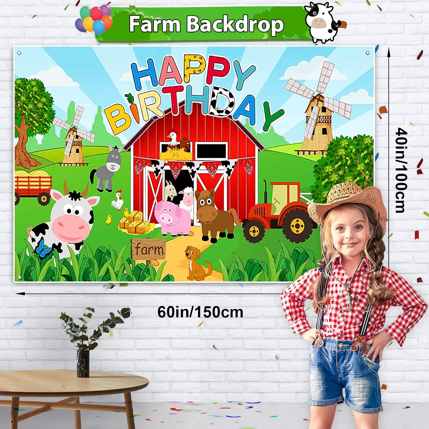 Golray 91Pcs Farm Animals Party Decorations Supplies, Farm Barn Animal Backdrop Farmhouse Decor Tablecloth Cow Print Horse Balloon Arch Garland Kit 1st Baby Shower Birthday Party Supply for Kids Girls - Image 4