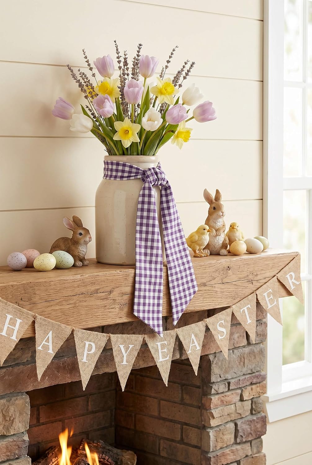 Purple and White Gingham Wreath Sash for Front Door, 5.1 x 54.3 Inch Checkered Plaid Bow Ribbon for Easter Mardi Gras Spring Holiday Decor