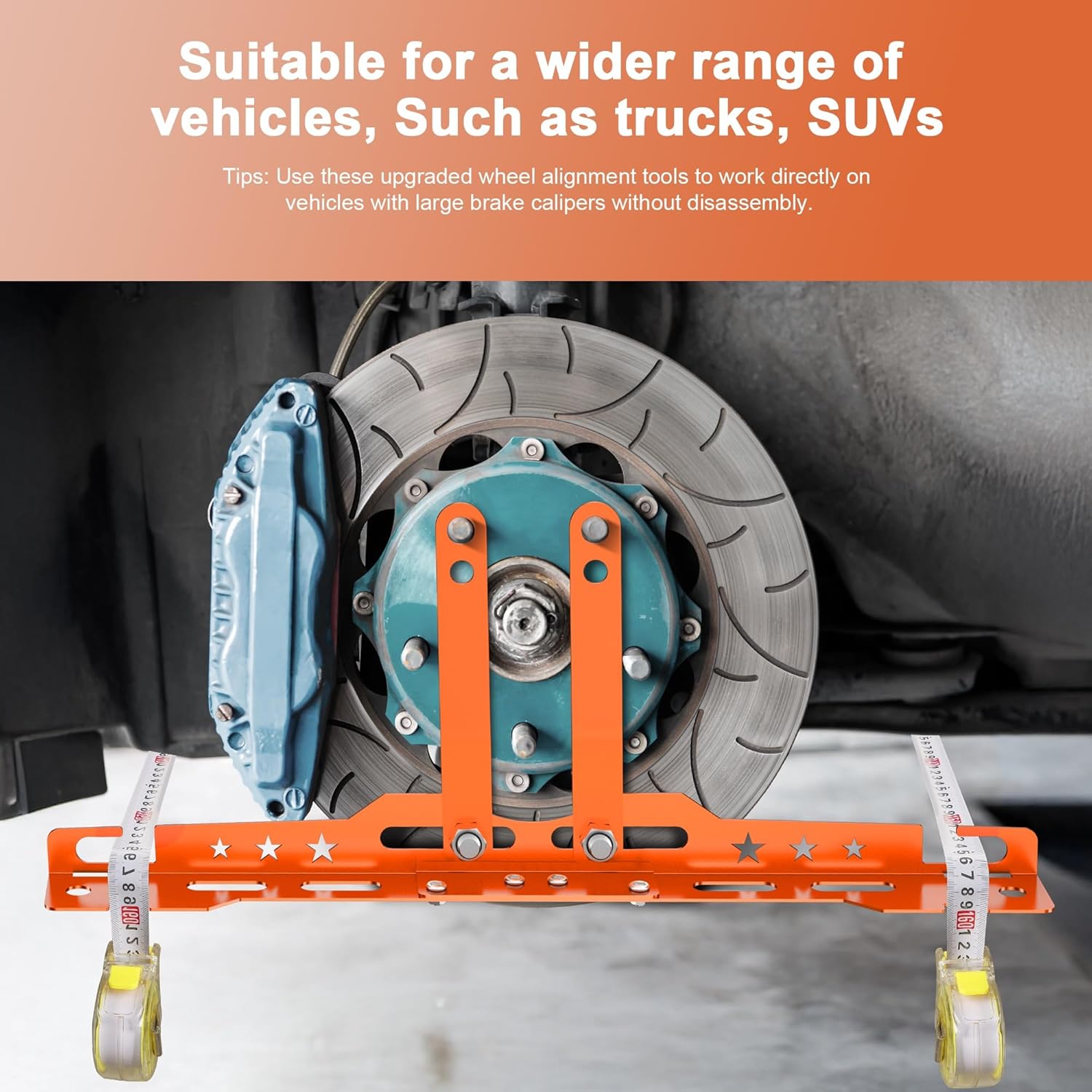 Wheel Alignment Tool with 2 Measuring Tapes, Upgraded Automotive Toe Alignment Tool for Home Use, Compatible with More Vehicle Models, Orange, Toe Plates