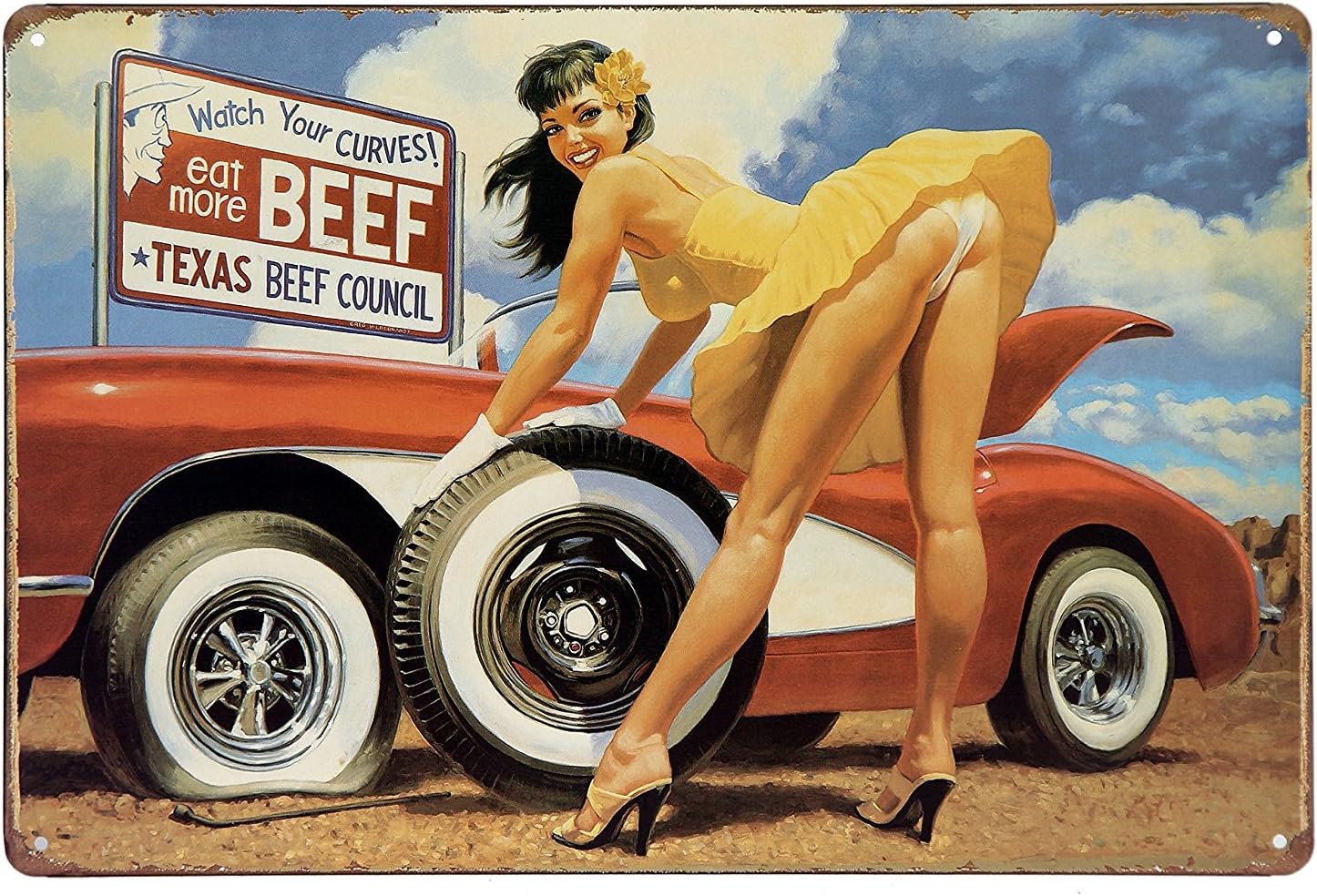 Watch Your Curves Eat More Beef Metal Tin Sign, Tin Poster,Retro Vintage Tin Sign 12 X 8 Inches (8 * 12, TPH-CAR-01)