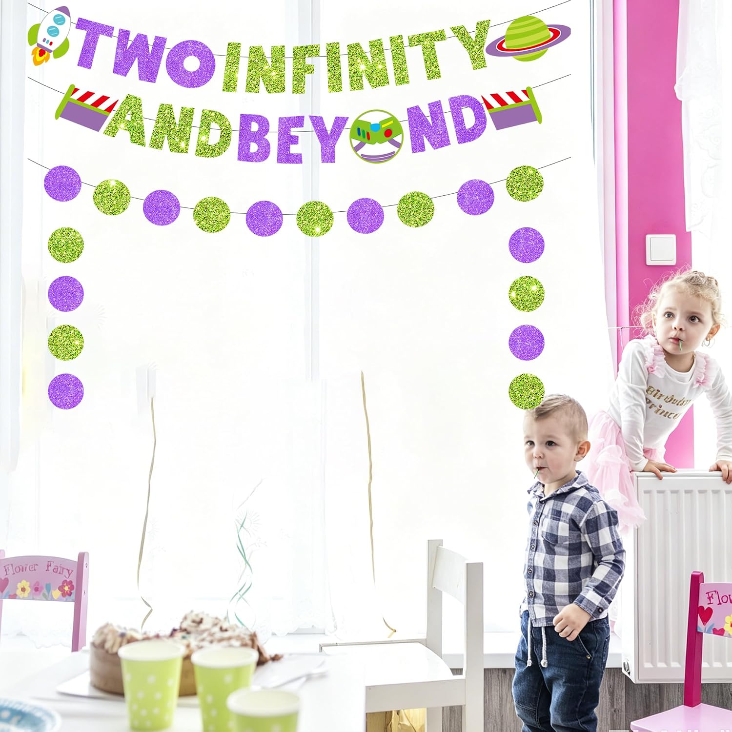 Two Infinity and Beyond Banner 2nd Birthday Banner for Astronaut Space Travel Party Supplies