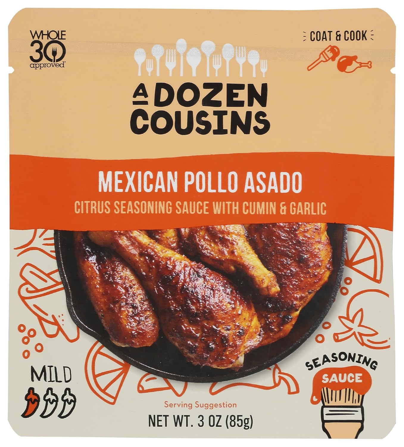 A Dozen Cousins Mexican Pollo Asado Entree Seasoning Sauce, Non GMO, Gluten Free, 3 Ounce (Pack of 10)