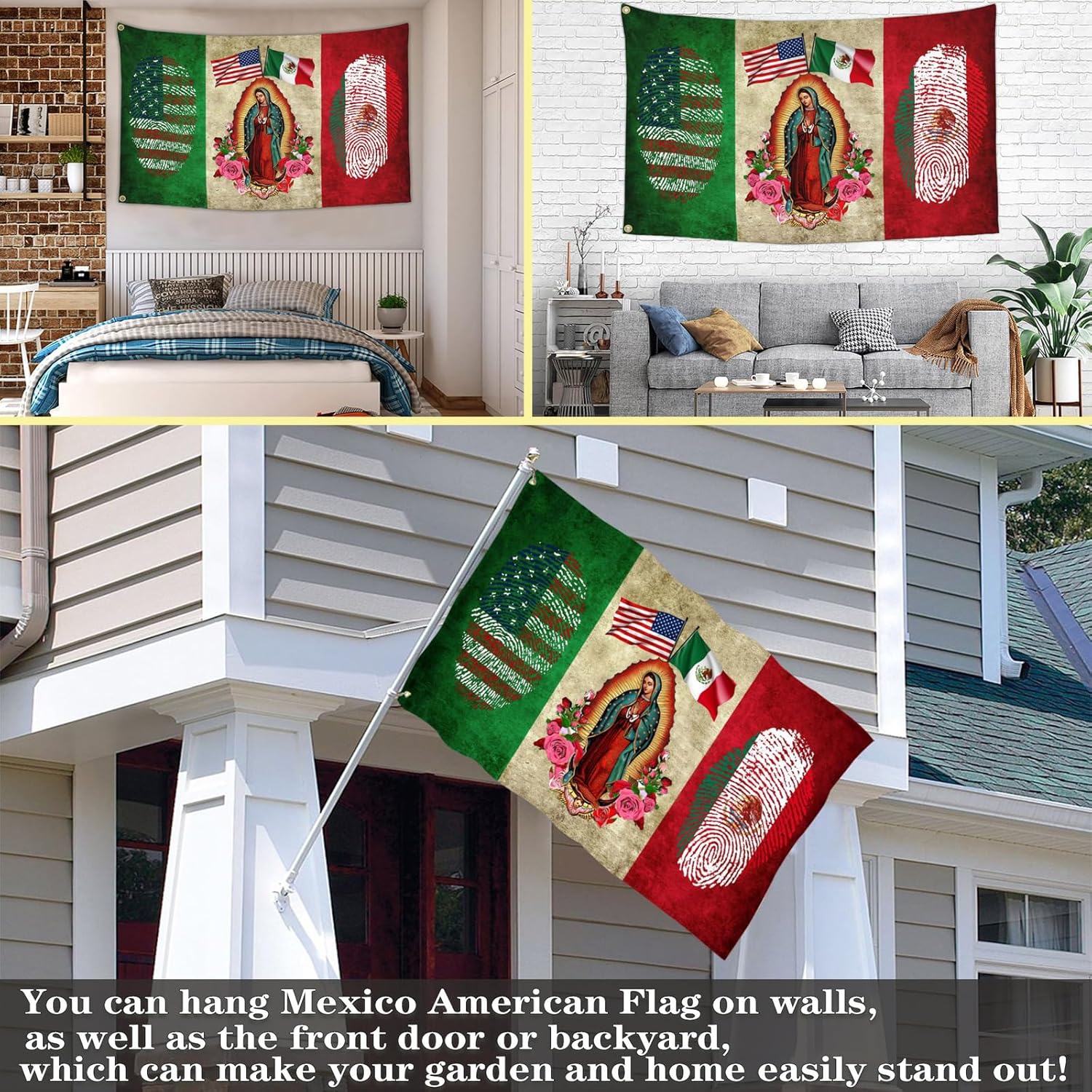 Mexico Flag - Double Sided USA Friendship Flag With Virgin Mary - 3x5 Outdoor Mexican American Patriotic House Yard Decoration Banner - Image 4