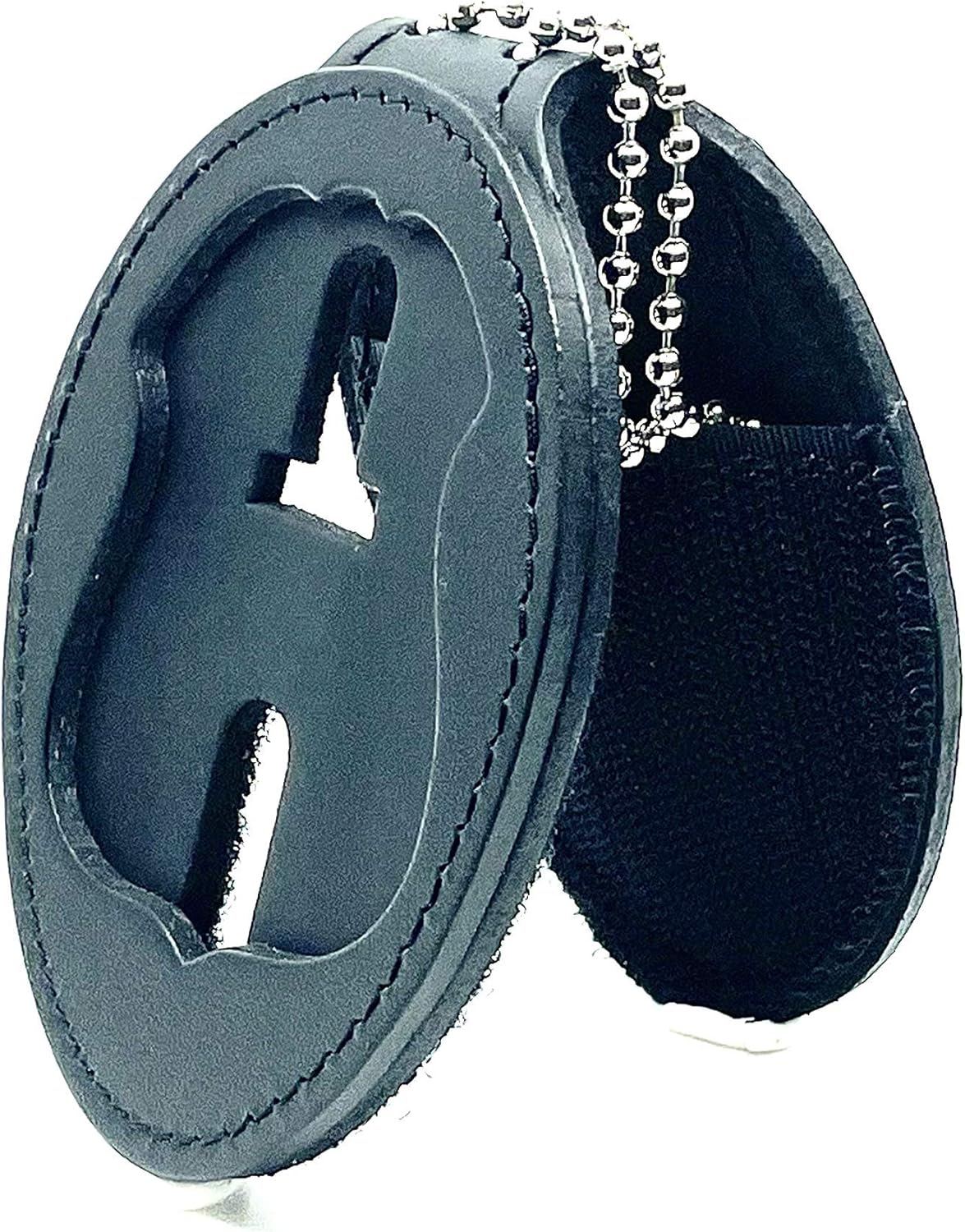 Perfect Fit Shield Wallets Michigan State Police MSP Clip On Belt Badge Holder with Neck Chain (Cutout PF-372) Black Leather