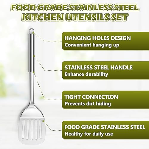 Miniatura 9 de E-far Juego de utensilios de cocina, 10 piezas de utensilios de cocina de acero inoxidable con soporte, juego de espátulas de cocina resistentes al