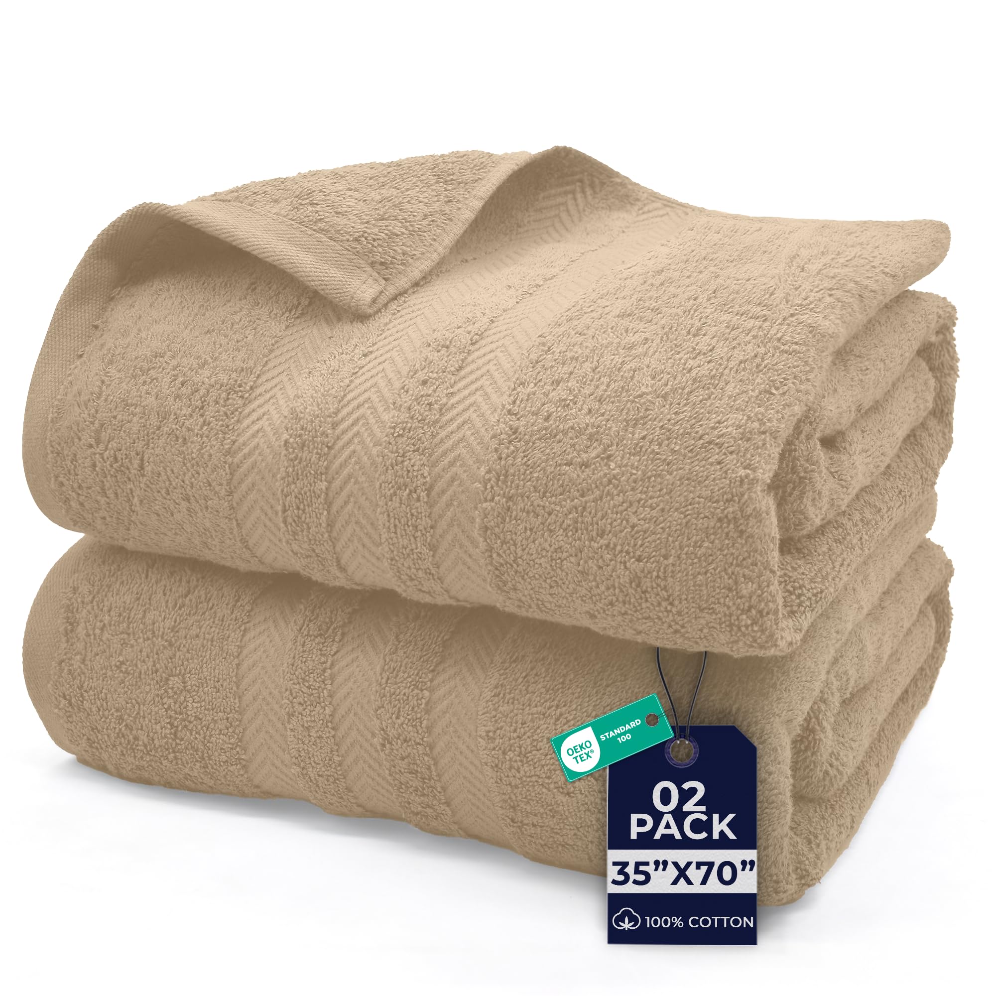 DAN River 2 Pack Bath Sheets Extra Large 35x70, Large Bath Towels for Adults, XL Oversized Heavy Duty Towel Set, 600 GSM 100% Ring Spun Cotton, Soft Quick Dry, Tan