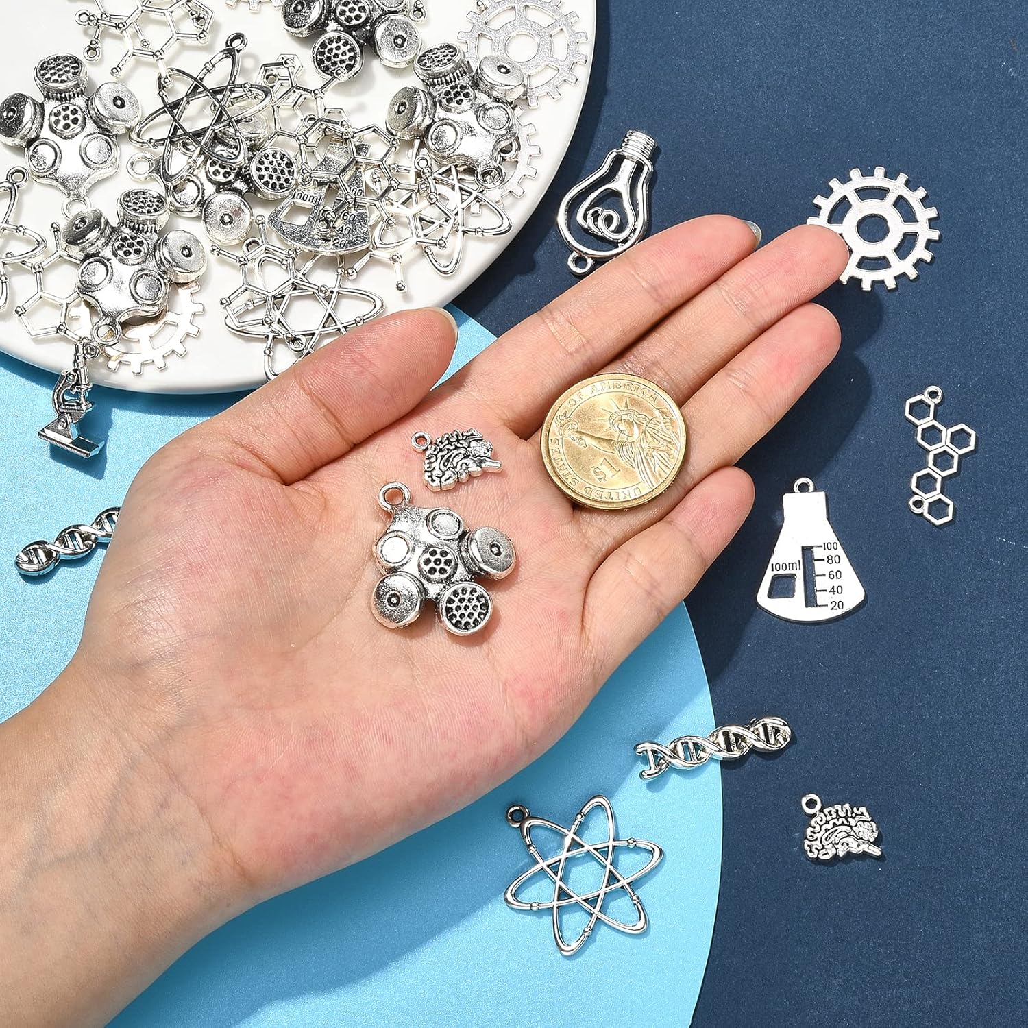 KitBeads 100pcs Tibetan Science Charms Mixed Styles DNA Brain Light Bulb Microscope Lab Theme Biology Chemistry Charm for Jewelry Making Bulk - Image 3