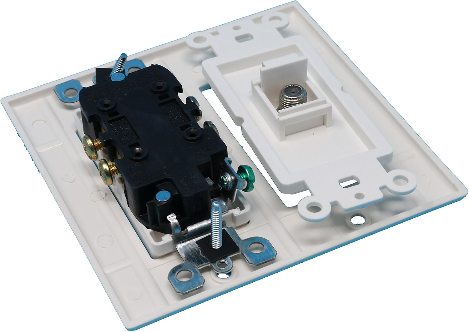 RiteAV - 15 Amp Power Outlet and 1 Port Coax Cable TV- F-Type Decorative Type Wall Plate - White