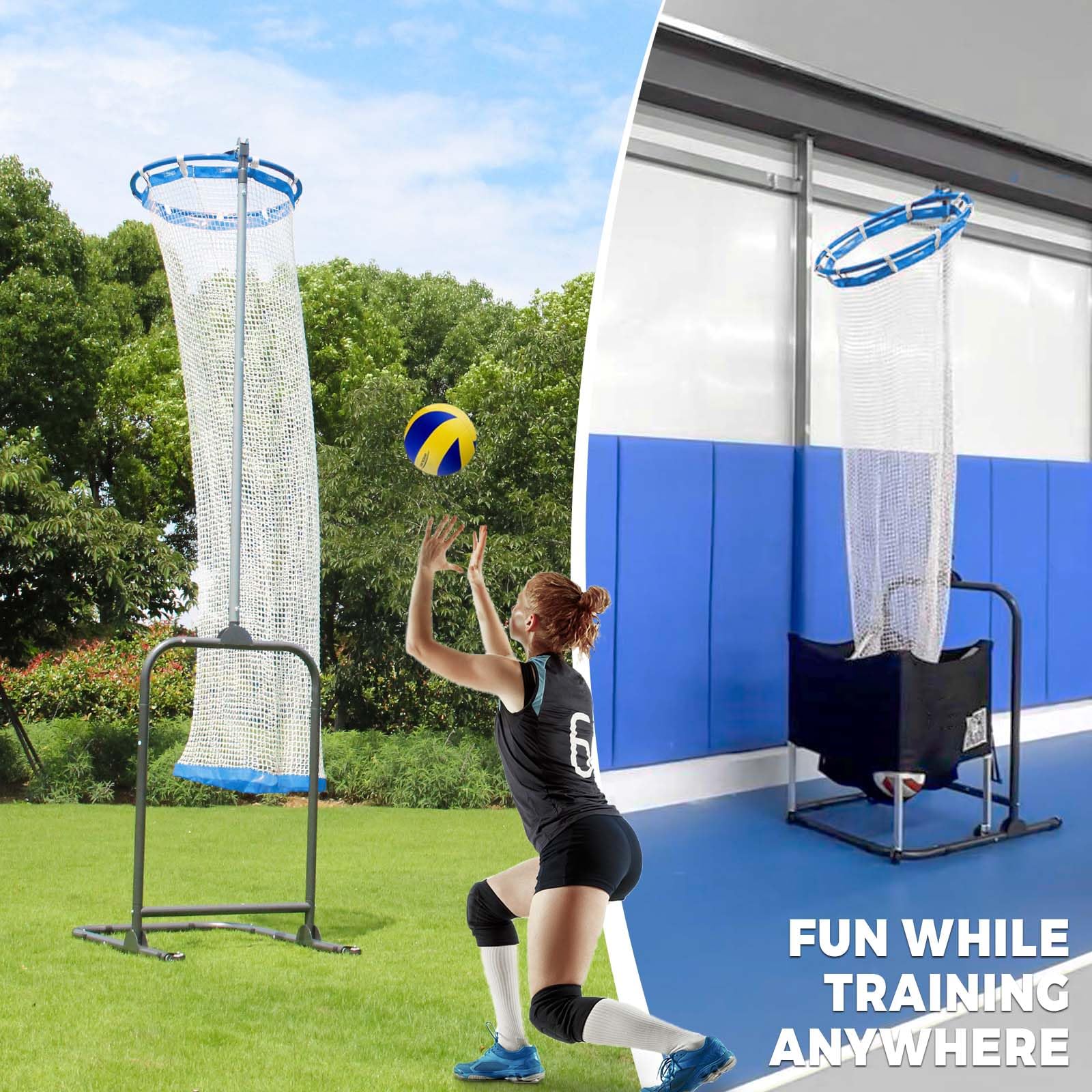 Volleyball Setter Trainer Net Setting Training Equipment Target Practice Indoor or Outdoor, Adjustable Height (4.6 ft-9.8 ft) and Angle for Serving Spiking Drills System