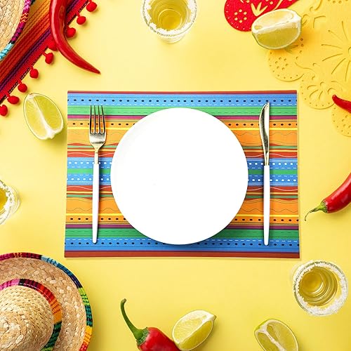 Miniatura 4 de Moinchore Paquete de 100 manteles individuales desechables de papel para fiesta, a rayas coloridas, para mesa de comedor, manteles mexicanos para