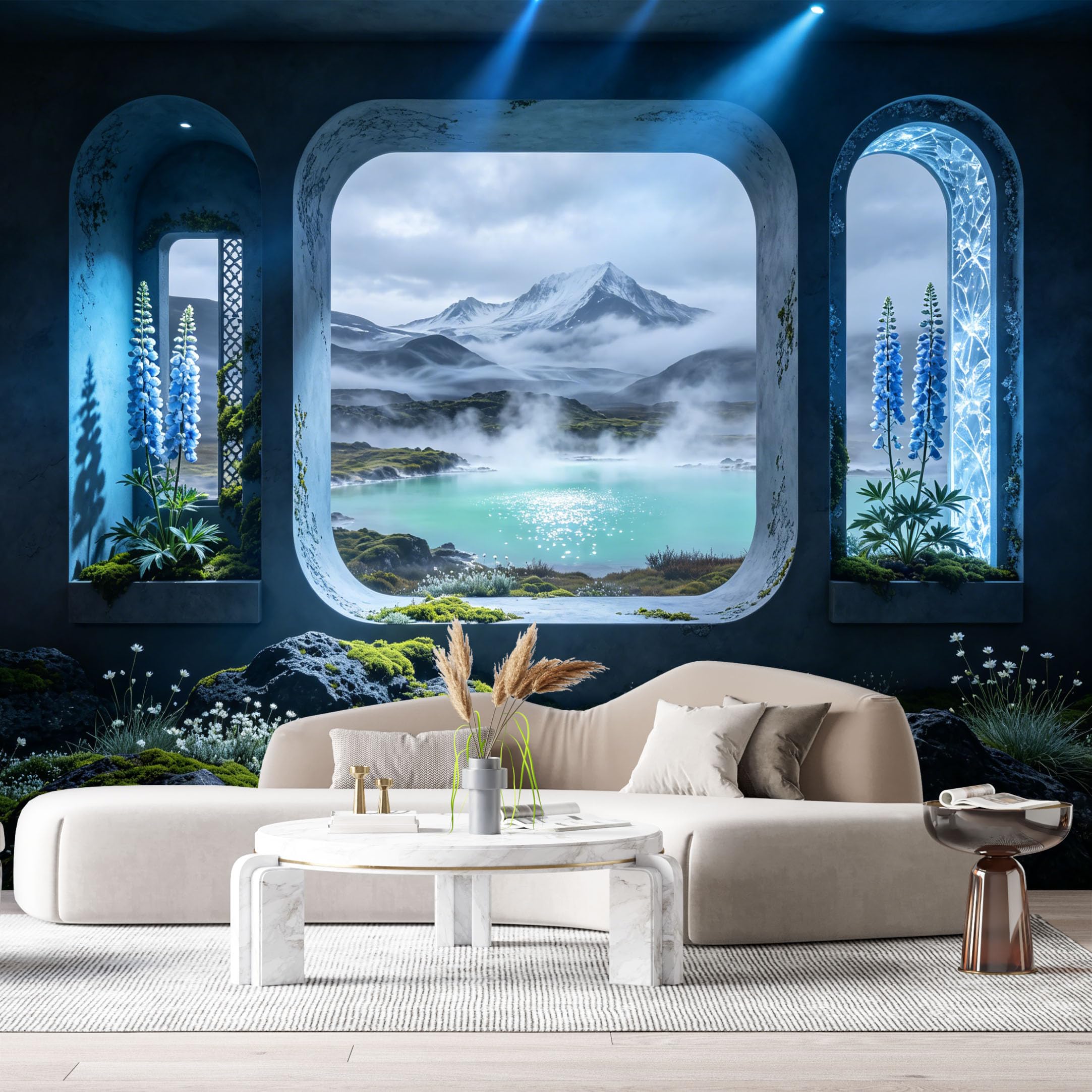 Custom Size Wall Murals Mountain Lake Landscape 3D Trompe L'Oeil Botanical Flowers SelfAdhesive Wall Fabric Removable Large Wallpaper for Photo Living Room