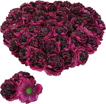 40 Pcs 3.3 Fake Flower Heads for Craft,Rose Heads Artificial Flowers,Silk Rose Heads Bulk,Satin Rose Heads No Stem for DIY Flower Well,Crafts Bouquest 40, Burgundy