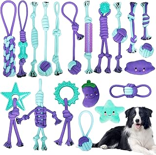 TAVADA Dog Toy Set - 20 Pieces for Small/Medium Dogs and Puppies - Chew Toy for Dental Care Made of Natural Cotton product image