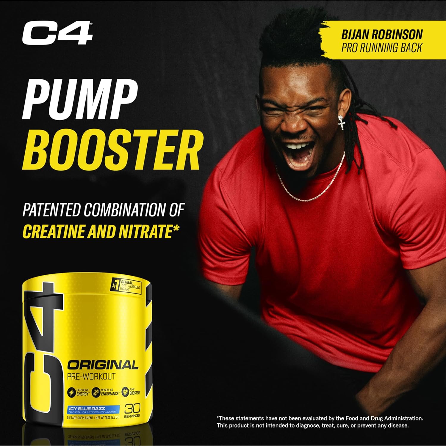 C4 Original Pre-Workout Powder For Endurance, Focus & Performance with 150mg Caffeine, Beta-Alanine, Creatine, Zero Sugar, 30 Servings, Icy Blue Razz