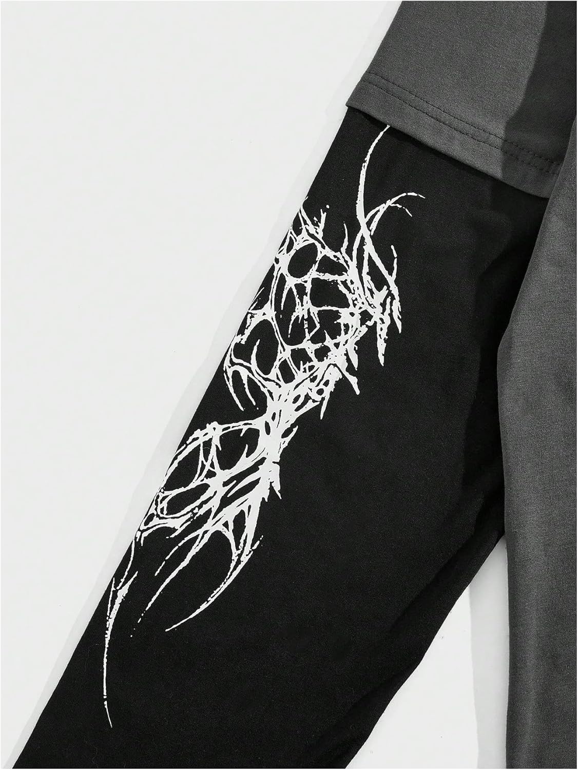 Men's Gothic Punk Graphic Tees Grunge Long Sleeve Crew Neck Loose Fit 2 in 1 T Shirts Streetwear - Image 4