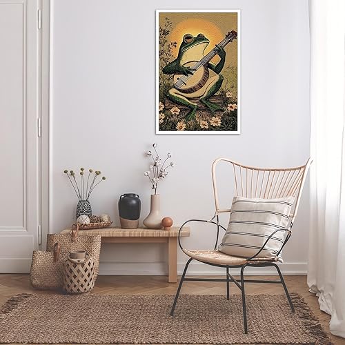 Miniatura 6 de FBKDVC Póster de rana jugando banjo lienzo para pared, diseño de cómics vintage, retro, lindo animal para pintura bohemia, sala de estar, arte rana