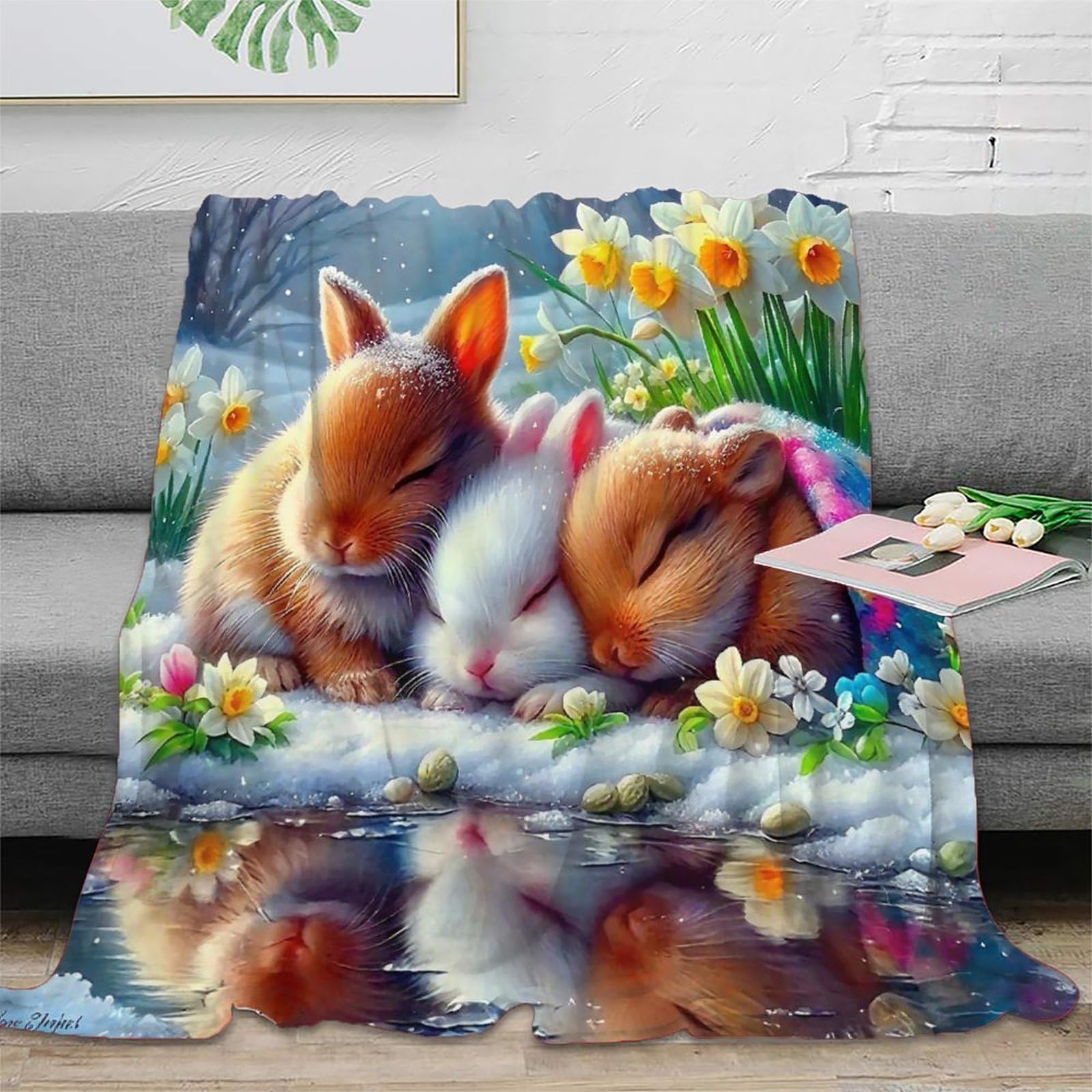 Couverture lapin 3D plaid en microfibre douce idée cadeau idéale