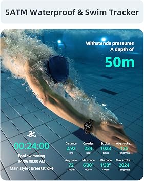 Parsonver Smart Watch for Men Women(Answer/Make Calls), 5ATM Waterproof Swimming Monitor, 44mm HD Screen Fitness Tracker 100+ Sport Modes, Heart Rate Sleep Monitor, Smartwatch for Android iOS, Black