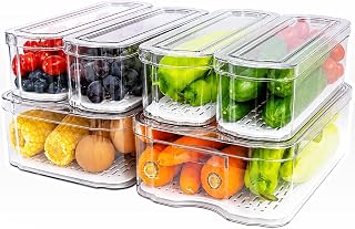 SMRCAD Fridge Organizers and Storage, 6 Pack Clear Freezer Organizer Bins with Lids for Kitchen, Pantry, Refrigerator, Food, Fruit, Vegetable Storage