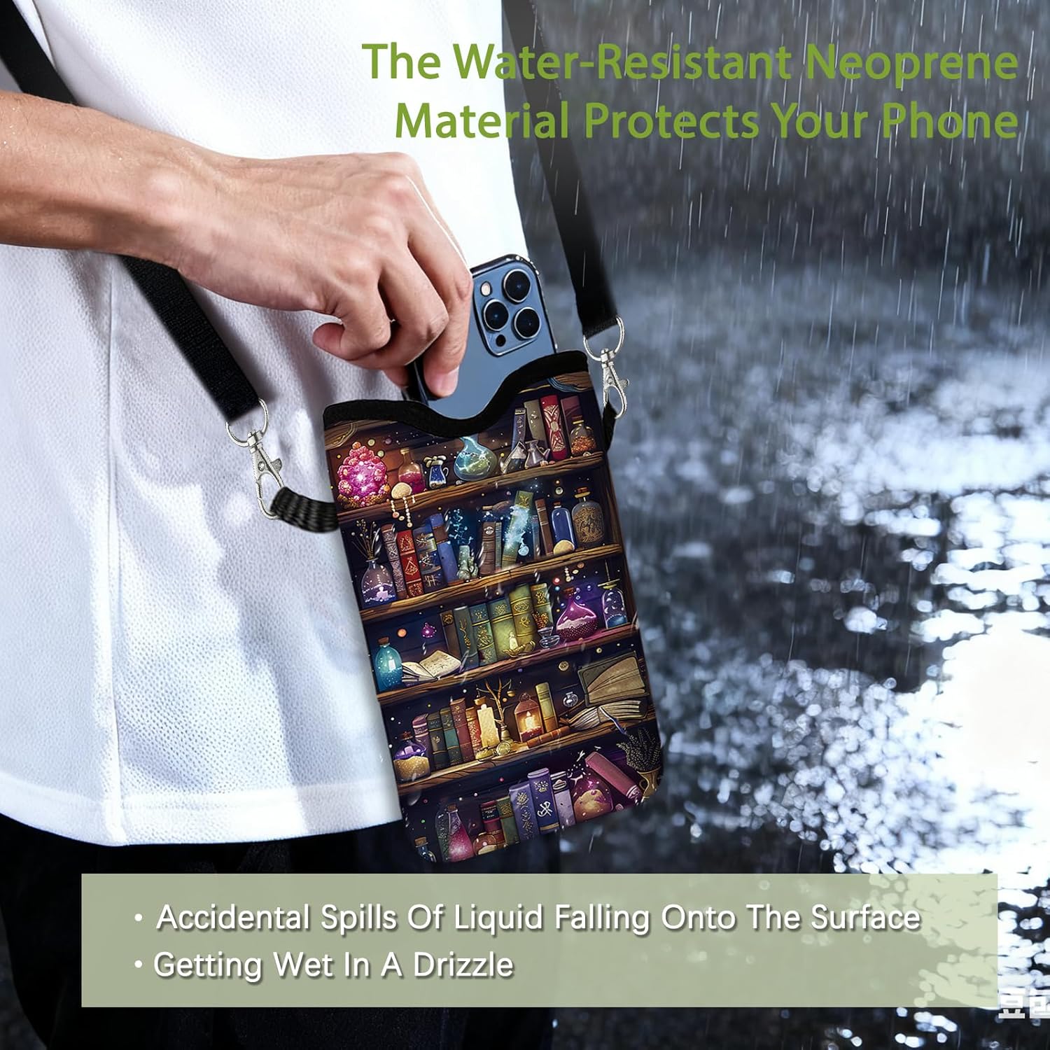 Cell Phone Sleeves Bag for Women, Neoprene Cell Phone Sleeve Pouch Case Bags, Lightweight Sleeve with Crossbody Strap Neck Lanyard, Bookshelf Cell Phone Bag Gifts for Christmas Birthday 7.1 X 3.9 In - Image 6