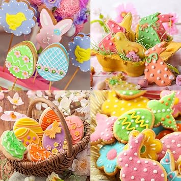 Easter Cookie Decorating Kit(ALL-IN-ONE),185Pcs with 9pcs Easter cookie cutters,Mixing Tools,Piping Tools,Decorating Tools and 100pcs Cookies Bags for Baking Beginners and Decorator