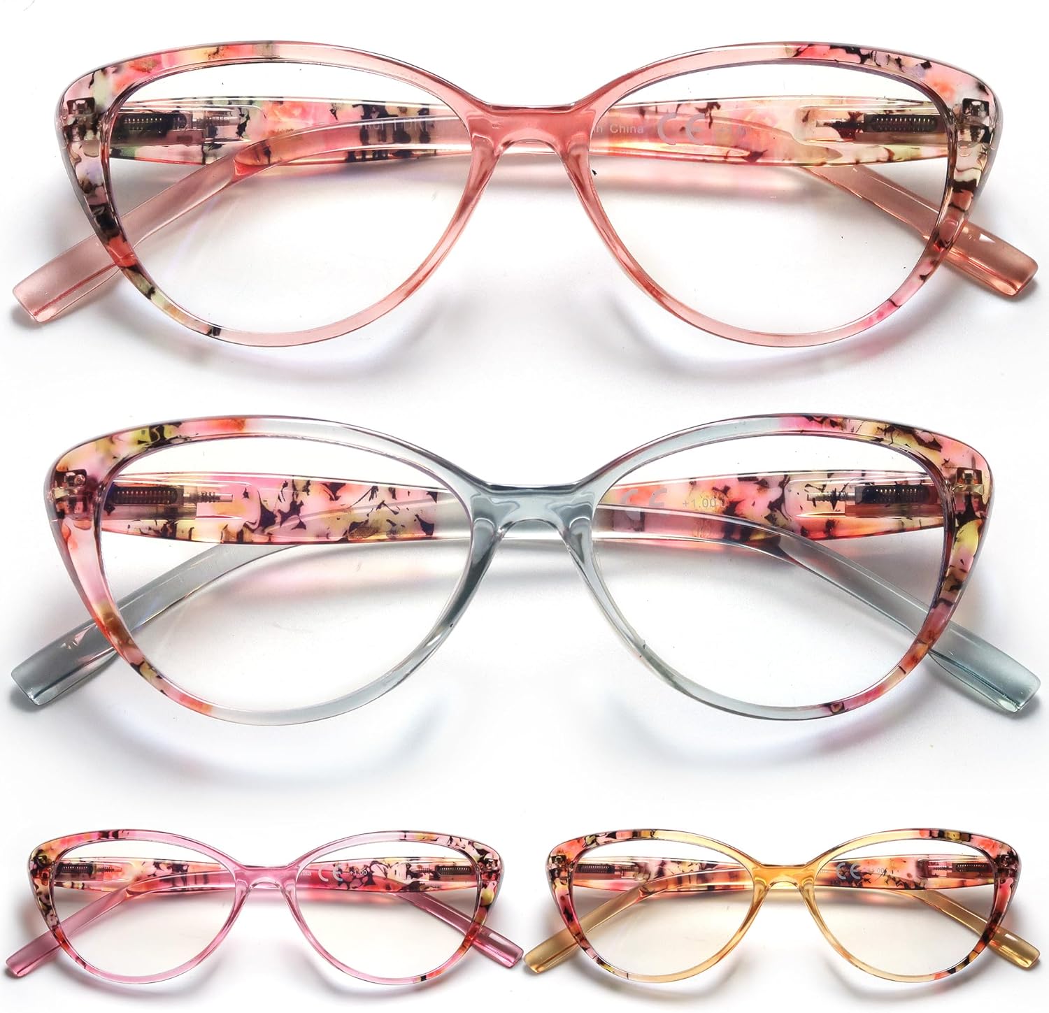 HEEYYOK 4-Pack Blocking Cat Eye Womens Reading Glasses For Small Face,Computer Blue Light readers for women,Ladies Eyeglasses +4.00