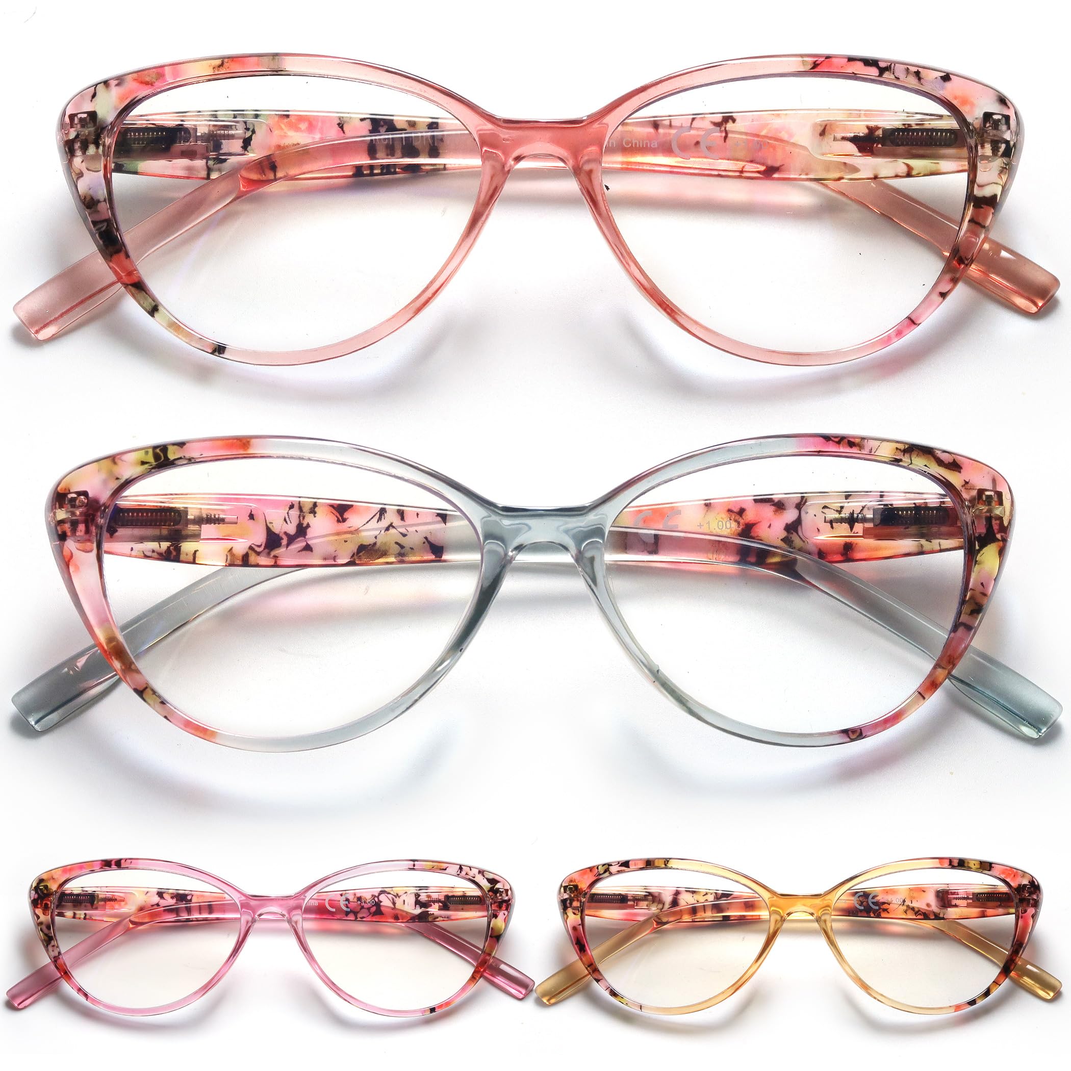HEEYYOK 4-Pack Blocking Cat Eye Womens Reading Glasses For Small Face,Computer Blue Light readers for women,Ladies Eyeglasses +1.00