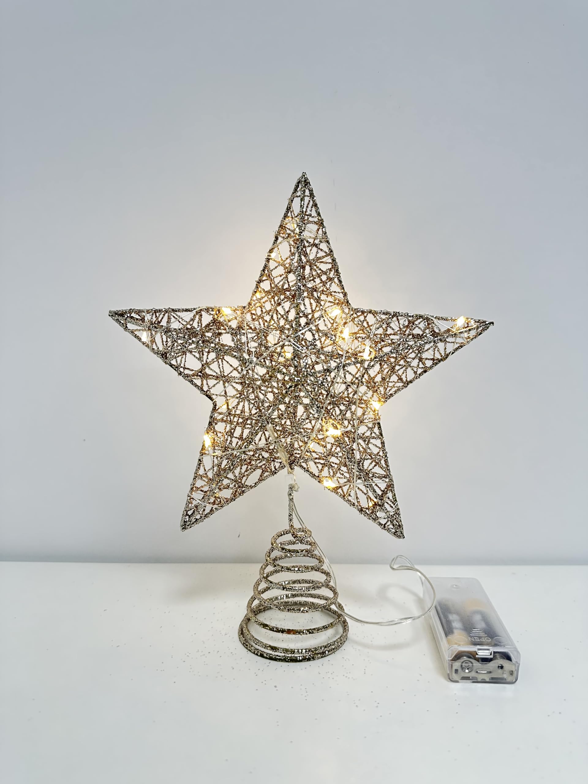 Christmas Tree Toppers Xmas Glitter Light-ing Star Treetop Topper Metal Christmas Hollow Wire Star Topper for Christmas Halloween Home Decoration,Gold