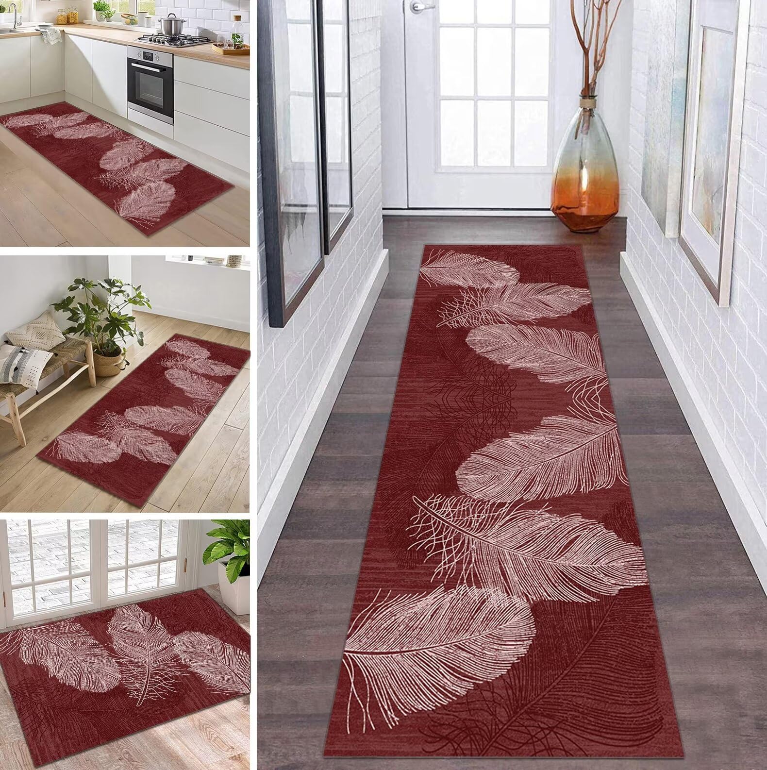 Tapis de couloir rouge lavable et antidérapant sur mesure pour votre maison