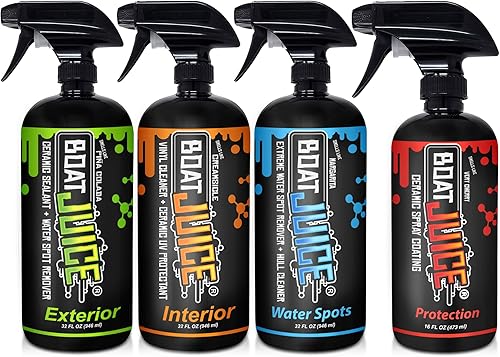 Boat Juice Paquete de limpiador de barcos para exteriores, interiores, extremas y protección, limpiador de asientos de barco, removedor de manchas